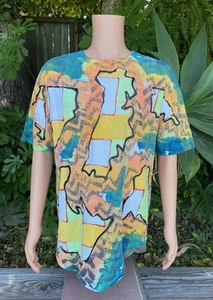 VC Torias Hand Painted Art to Wear Women’s T-Shirt 90s Vintage OS Signed - Picture 1 of 10