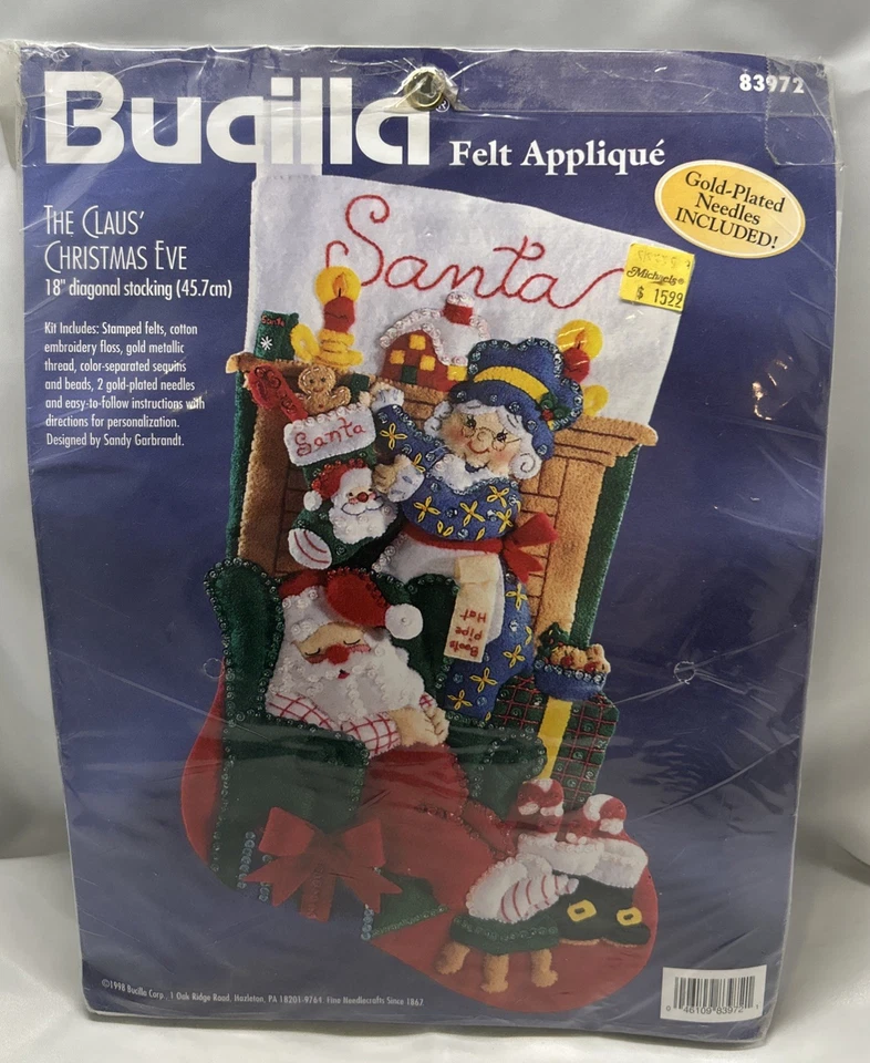 Bucilla Felt Appilque Stocking Kit The Claus Christmas Eve 83972 1998