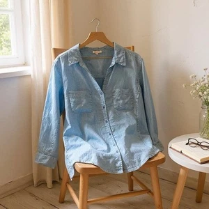 Camisa EILEEN FISHER Irlandesa Lino Algodón Orgánico Azul Lagenlook Mujer Plus 2X - Imagen 1 de 7