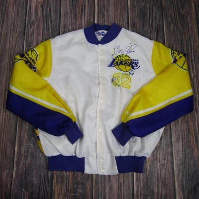 Chaqueta De Colección Los Angeles Lakers Para Hombre Grande NBA Magic Johnson Línea Tiza Satén Foto 1 de 4