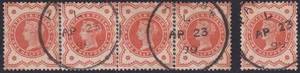 1887 JUBILEE SG197 1/2d VERMILION VERY FINE STRIP OF 4 RARE FAREHAM SKELETON - Picture 1 of 1