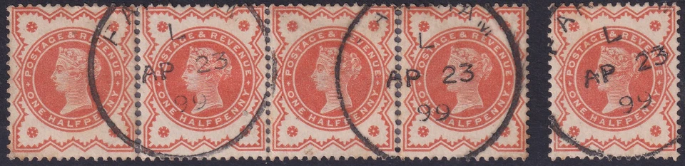 1887 JUBILEE SG197 1/2d VERMILION VERY FINE STRIP OF 4 RARE FAREHAM SKELETON - Image 1 of 1