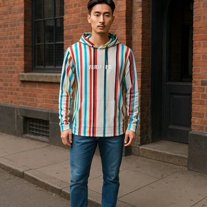 Vox Populi Hoodie Medium For The People Striped Verified Long Sleeve NEW - Picture 1 of 9