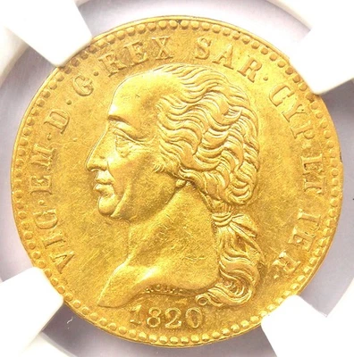 1820-Eagle Italy  Gold 20 Lire Sardinia Coin 20L - Certified NGC AU58 - Rare! - Image 1 of 4