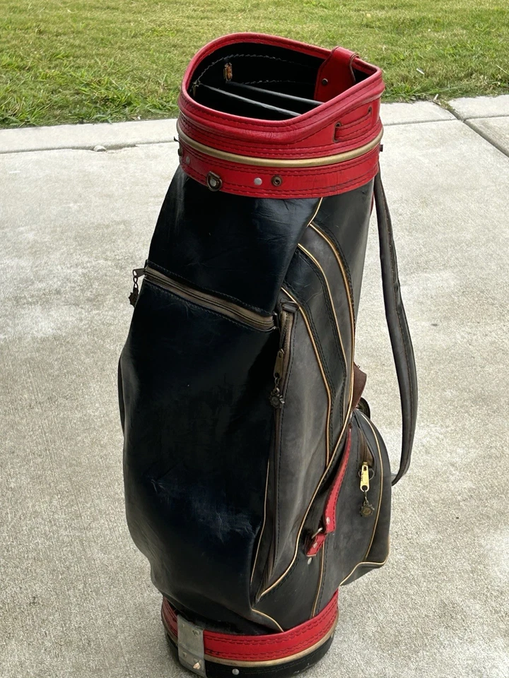 Bolsa de golf Ben Hogan AMF Staff roja negra divisor de 3 vías borde de cuero vintage Foto 1 de 4