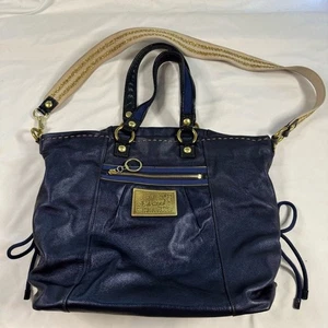 Coach Poppy Sapphire Blue Large Leather Tote Bag Metallic Two Way Gold Accent - Bild 1 von 11