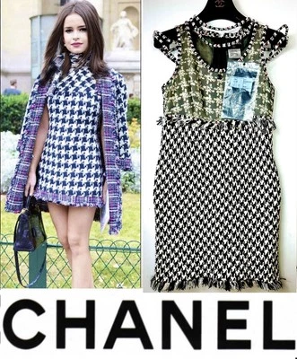 4K Chanel Vintage 2010 Black White Red Tweed Party Work Dress 34 36 2 4 Logo S - Image 1 of 4