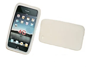 SILIKON TPU HANDY COVER CASE WEIß + Displayschutzfolie für iPhone 4G - Bild 1 von 2