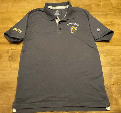 MLB Pittsburgh Pirates Embroidered Polo Majestic Large T-Shirt Excellent Cover