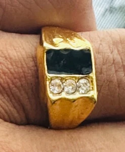 Black Onyx 18k Gold Plated Over Copper Men's Ring Size 10 Fashion Ring - Picture 1 of 3