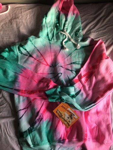 VETEMENTS Felpa con cappuccio pullover Jon Lauren taglia M bambini cravatta tinta rosa blu nuova con etichette