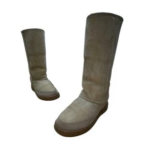 Vintage Ugg Unisex Sand Sheepskin Beige Fur Lining Tall Winter Boots  Size 9W 8M - Picture 1 of 11
