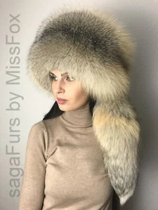 Golden island fox full fur hat. M/L Detachable tail - Picture 1 of 6