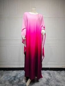 Abaya Muslim Women Dress Modern Soft Cozy Bat Sleeved Robe Gradient Loose Kaftan - Picture 1 of 58