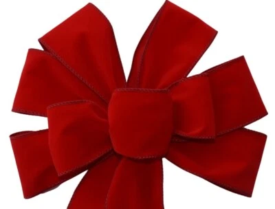 Red Velvet Outdoor Wreath Bow - Handmade - Wired - Christmas Holiday - Image 1 of 4