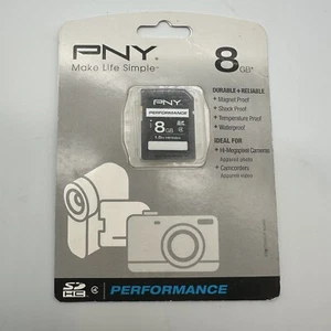 PNY 8 GB SDHC , memory card-1.5hr HD VIDEO, P-SDHC8G4H-GEBF - Picture 1 of 3
