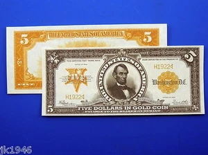 Fantasy $5 1922 Gold Certificate Note US Paper Money Currency Never Issued Copy - Picture 1 of 3
