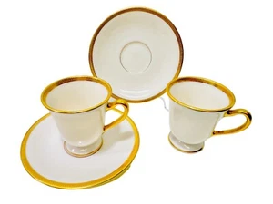 Lenox Tuxedo Vintage 2 Footed Demitasse Cups & 2 Saucers Green Backstamp J33 - Picture 1 of 21