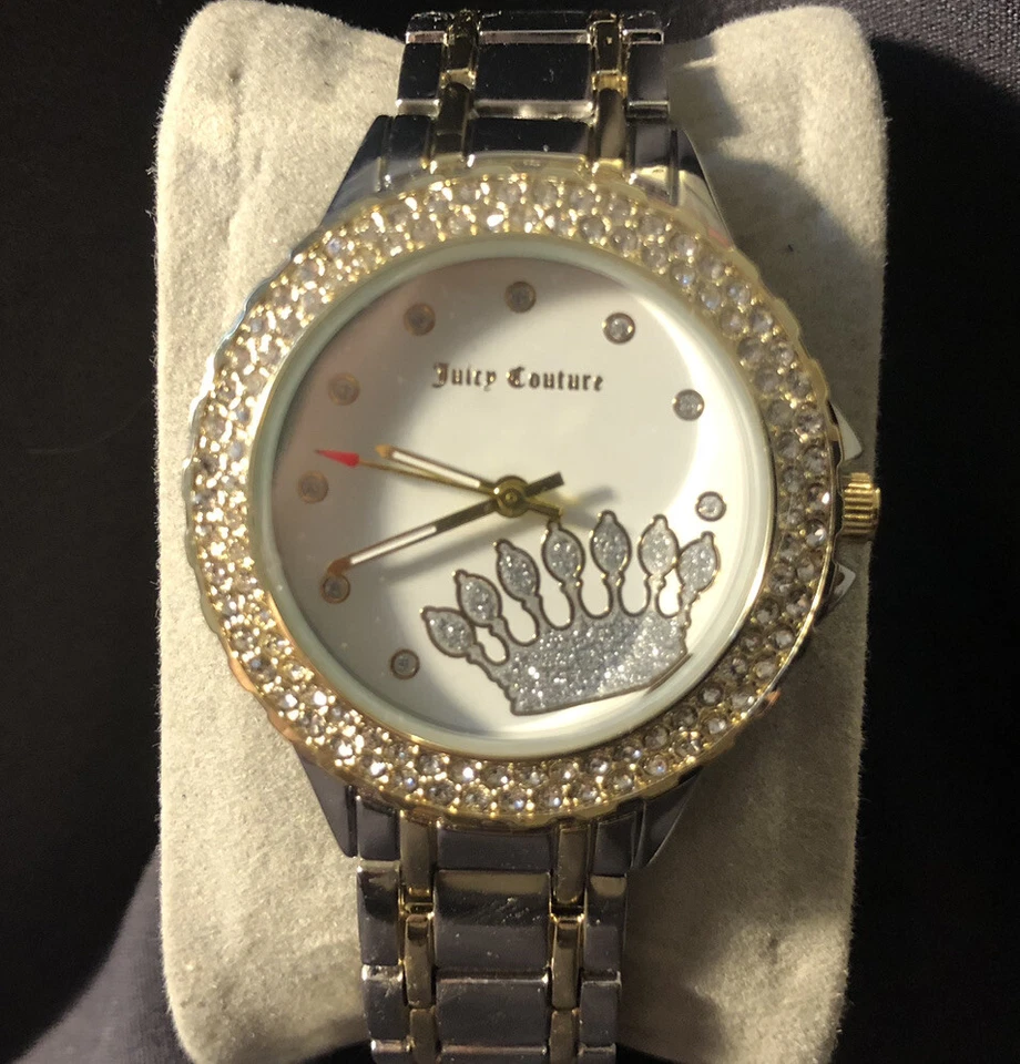 Reloj para mujer Juicy Couture bisel de cristal esfera grande corona tono plateado funciona Foto 1 de 4