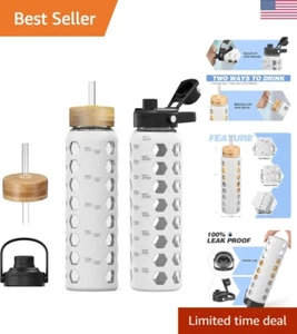 Elegant 32oz Glass Water Bottle with Bamboo Lid & Spout Handle for Hydration - Picture 1 of 9