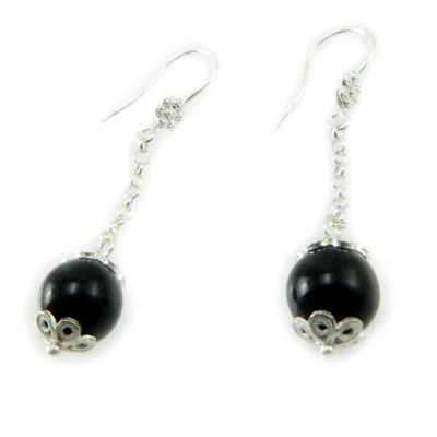 Orecchini su coccu argento kokos sabegia artigianato sardo pendente onice  - Immagine 1 di 2