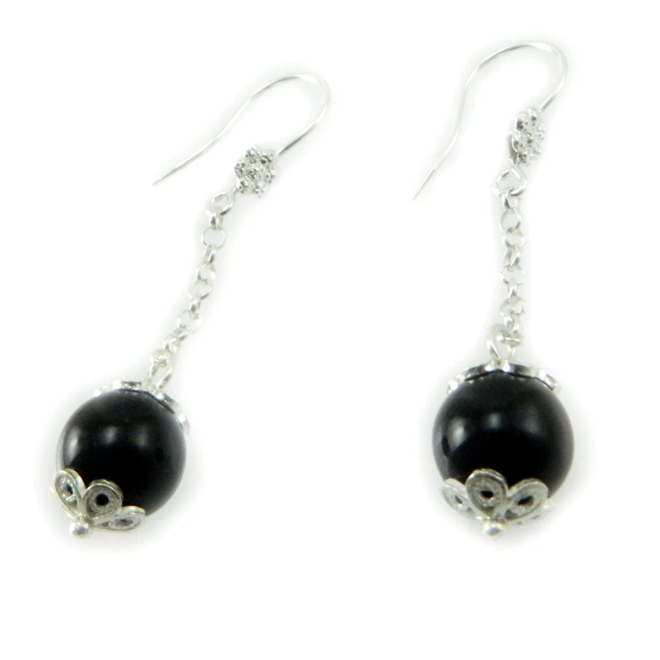 Orecchini su coccu argento kokos sabegia artigianato sardo pendente onice  - Immagine 1 di 2