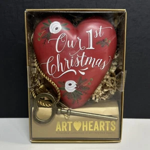 NEW Art Hearts "Our First Christmas" Heart & Skeleton Key Ornament Newlyweds - Picture 1 of 12