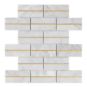 Carrara Weiß Marmor Stein Gold Inlay Ziegel Gelenk Küche Bad Fliesen Backsplash - Bild 1 von 9
