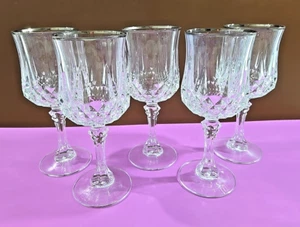 Set Of 5 Cristal d'Arques Longchamp Wine Glasses with Gold Rims 7'' Tall - Picture 1 of 3