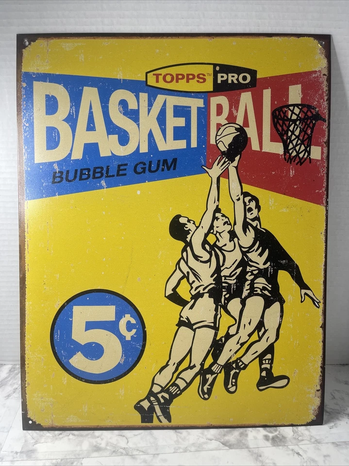 Letrero de 5 centavos Topps Pro Baloncesto Estaño Metal Burbuja Goma 2006 12,5" x 16" EE. UU. Foto 1 de 4