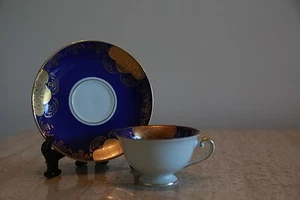 Rare Vintage Bavarian Porcelain Demitasse cup &  saucer Cobalt blue & gold (86) - Picture 1 of 2