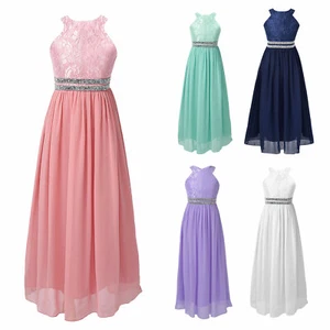 Big Girls Halter Neck Chiffon Long Party Wedding Evening Prom Gown Flower Dress - Picture 1 of 63