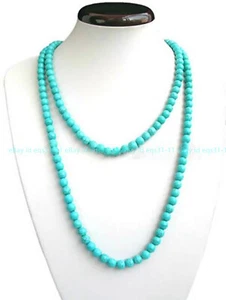 6/8/10/12mm Natural Blue Turquoise Round Gemstone Beads Long Necklace 36-72'' - Picture 1 of 16
