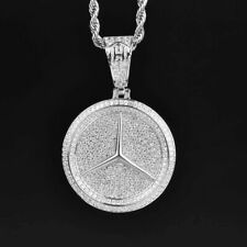 14k White Gold Over 2 Ct Round Cut Simulated Diamond Mercedes Benz Pendant