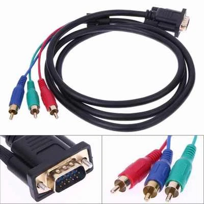 2 m vergoldet 15 Pin VGA D-Sub zu 3 Cinch Komponenten Konverter Kabel Adapter Kabel - Bild 1 von 3