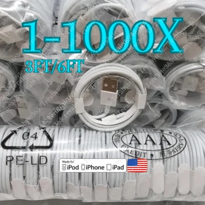 Carregador rápido cabo USB 3 pés 6 pés 6 pés atacado para iPhone 5 6s 7 8 X XR XS 11 12 13 14 - Imagem 1 de 4