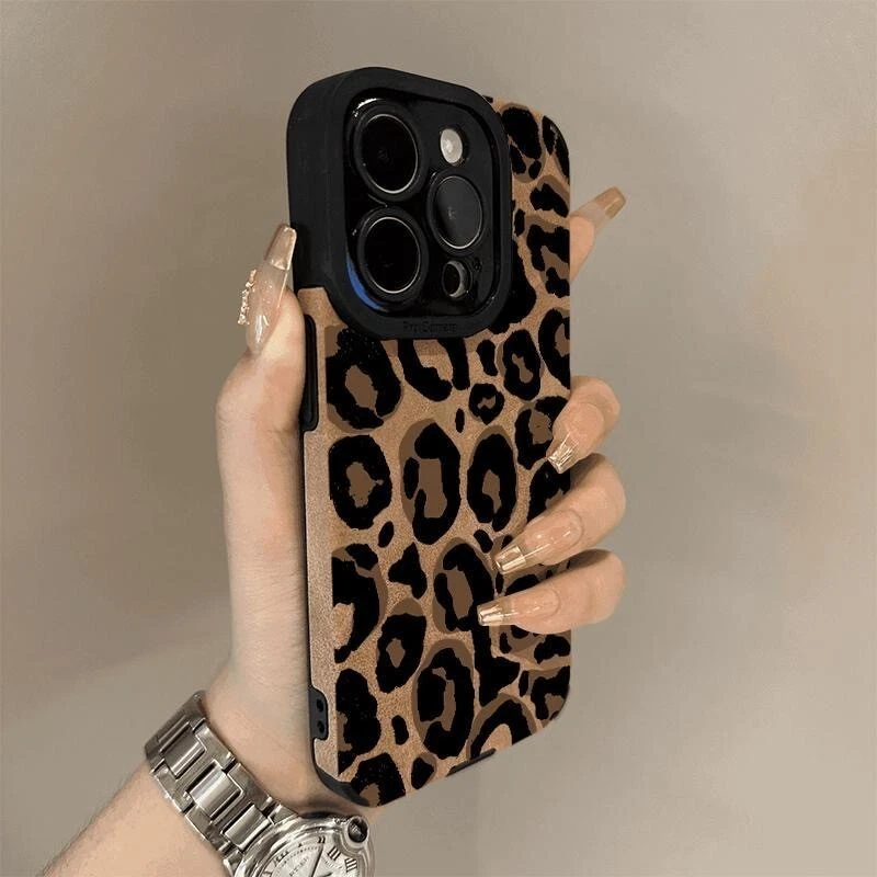 Leopard Pattern Leather Phone Case For iPhone 16 15 14 13 12 11 XR XS 7 8 Cover - Image 1 of 4