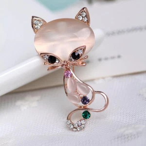 Fashion Rose Gold Crystal Rhinestone Fox Shape Opal Pin Brooch Chest Buckle FW - Picture 1 of 6