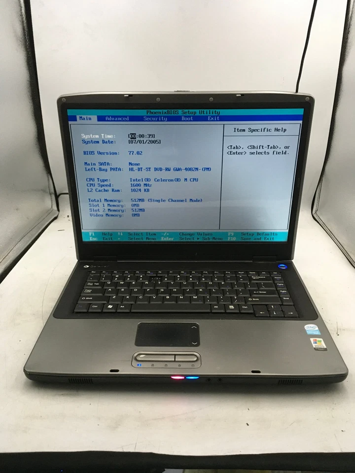 GATEWAY MA7 MX6214 - BOOTS TO BIOS - INTEL CELERON - 512MB RAM - 15" - READ - BB - Image 1 of 4