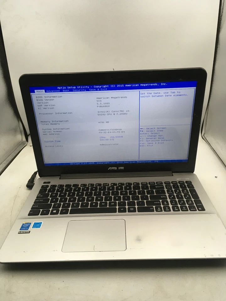 ASUS X555L LAPTOP - BOOTS TO BIOS - INTEL I3 5020U - 4GB RAM - READ DESC - BB - Image 1 of 4