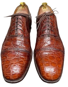 Magnanni Brown Crocodile Cap Toe Lace Up Oxford size 9D 8515 Made In Spain - Picture 1 of 18