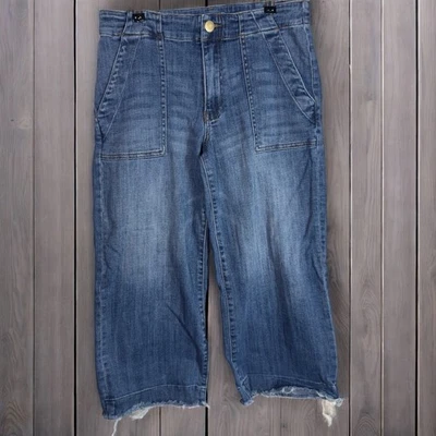 Kut From The Kloth Womens Jeans Size 6 Medium Wash Cropped Wide Leg Denim Frayed - Image 1 of 4