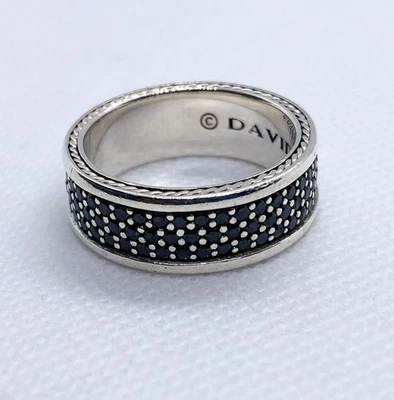 Banda David Yurman Streamline 3 filas diamante negro plata esterlina talla 11 Foto 1 de 4