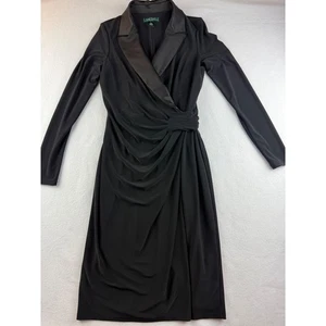 Lauren Ralph Lauren Black Jersey Dress Long Sleeve Sheath Evening Party - Picture 1 of 9
