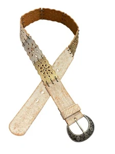 Fossil Leather Metallic Floral Distressed Western Boho Waist/Hip Belt Size Small - Picture 1 of 6