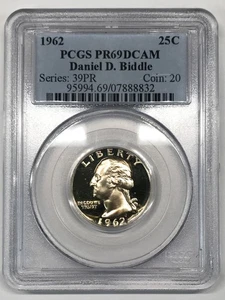 1962 Proof Washington Quarter PCGS PR69DCAM - Daniel D. Biddle - Picture 1 of 3
