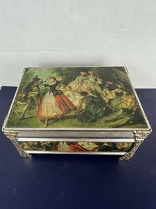 Vintage Japan Schmid Spieluhr Paar viktorianische Ära Schmuckschatulle rot Samt - Bild 1 von 9