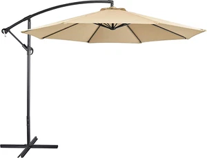10FT Patio Offset Umbrella - Cantilever Hanging Outdoor Umbrella - Tan - Picture 1 of 12