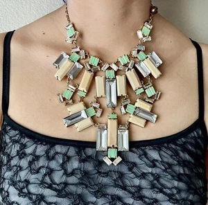 Kate Spade Necklace Centro Tiles Statement Light Wood & Stone Multi Jewelry Rare - Picture 1 of 7