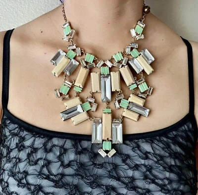 Kate Spade Necklace Centro Tiles Statement Light Wood & Stone Multi Jewelry Rare - Image 1 of 4